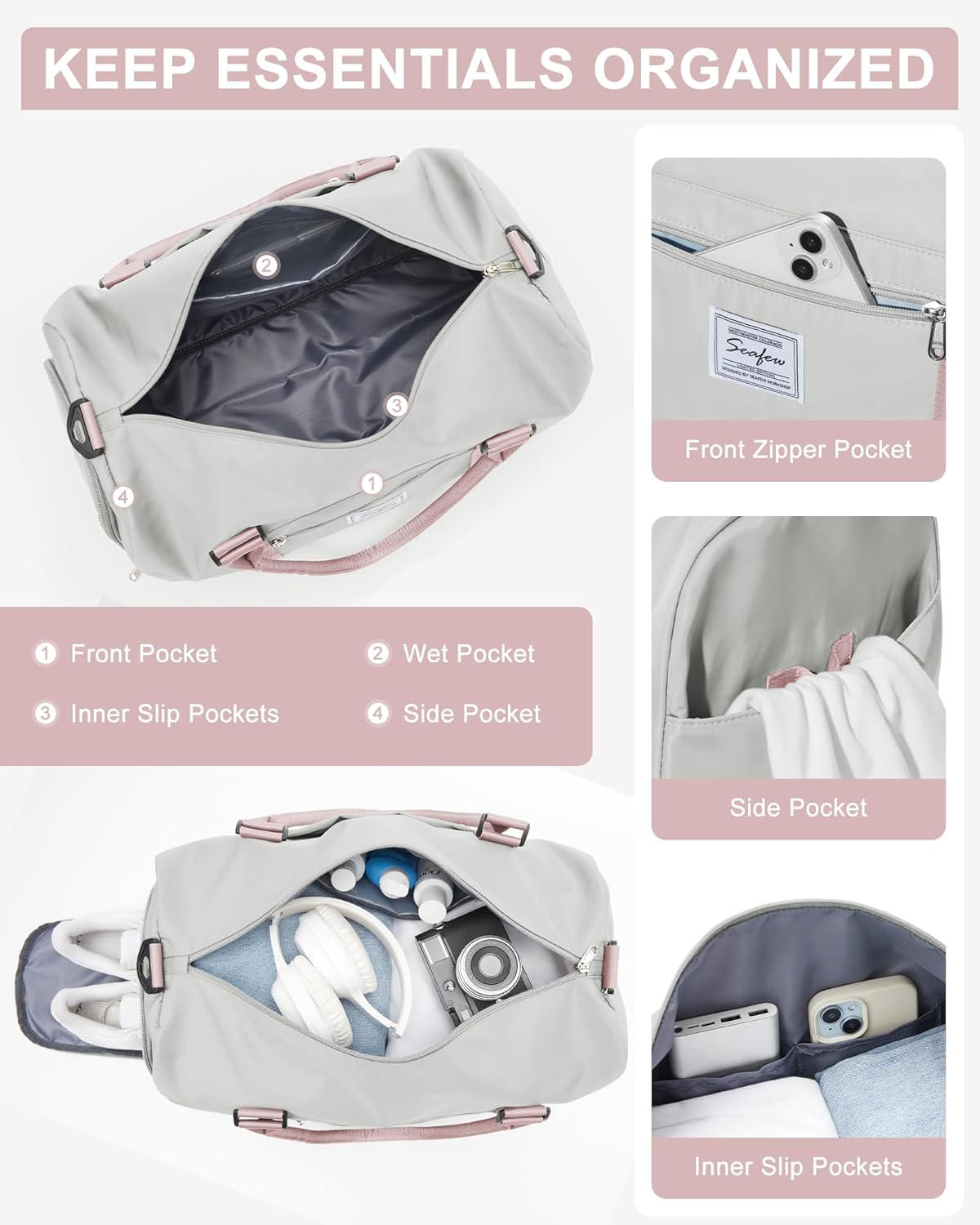 Gym Bag Womens Mens with Shoes Compartment and Wet Pocket Travel Duffel Bags for Women for Plane Sport Gym Tote Bag with Toiletry Bags Waterproof Weekend Overnight Carry on Bag Hospital Holdalls - Colors C