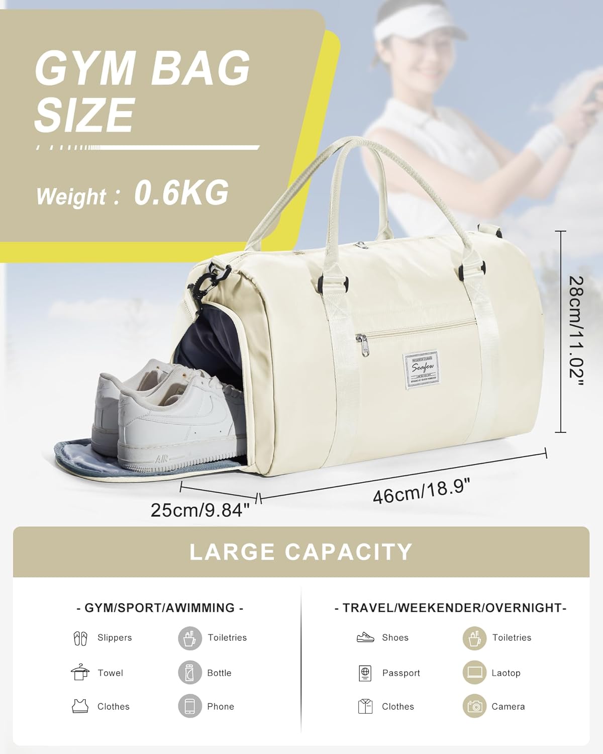 Gym Bag Womens Mens with Shoes Compartment and Wet Pocket Travel Duffel Bags for Women for Plane Sport Gym Tote Bag with Toiletry Bags Waterproof Weekend Overnight Carry on Bag Hospital Holdalls - Colors C