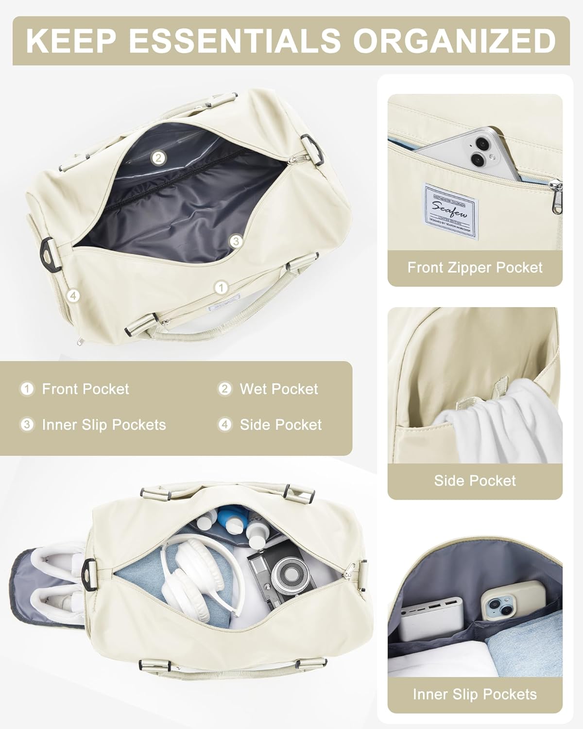 Gym Bag Womens Mens with Shoes Compartment and Wet Pocket Travel Duffel Bags for Women for Plane Sport Gym Tote Bag with Toiletry Bags Waterproof Weekend Overnight Carry on Bag Hospital Holdalls - Colors C