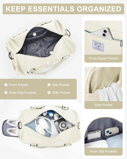 Gym Bag Womens Mens with Shoes Compartment and Wet Pocket Travel Duffel Bags for Women for Plane Sport Gym Tote Bag with Toiletry Bags Waterproof Weekend Overnight Carry on Bag Hospital Holdalls - Colors C