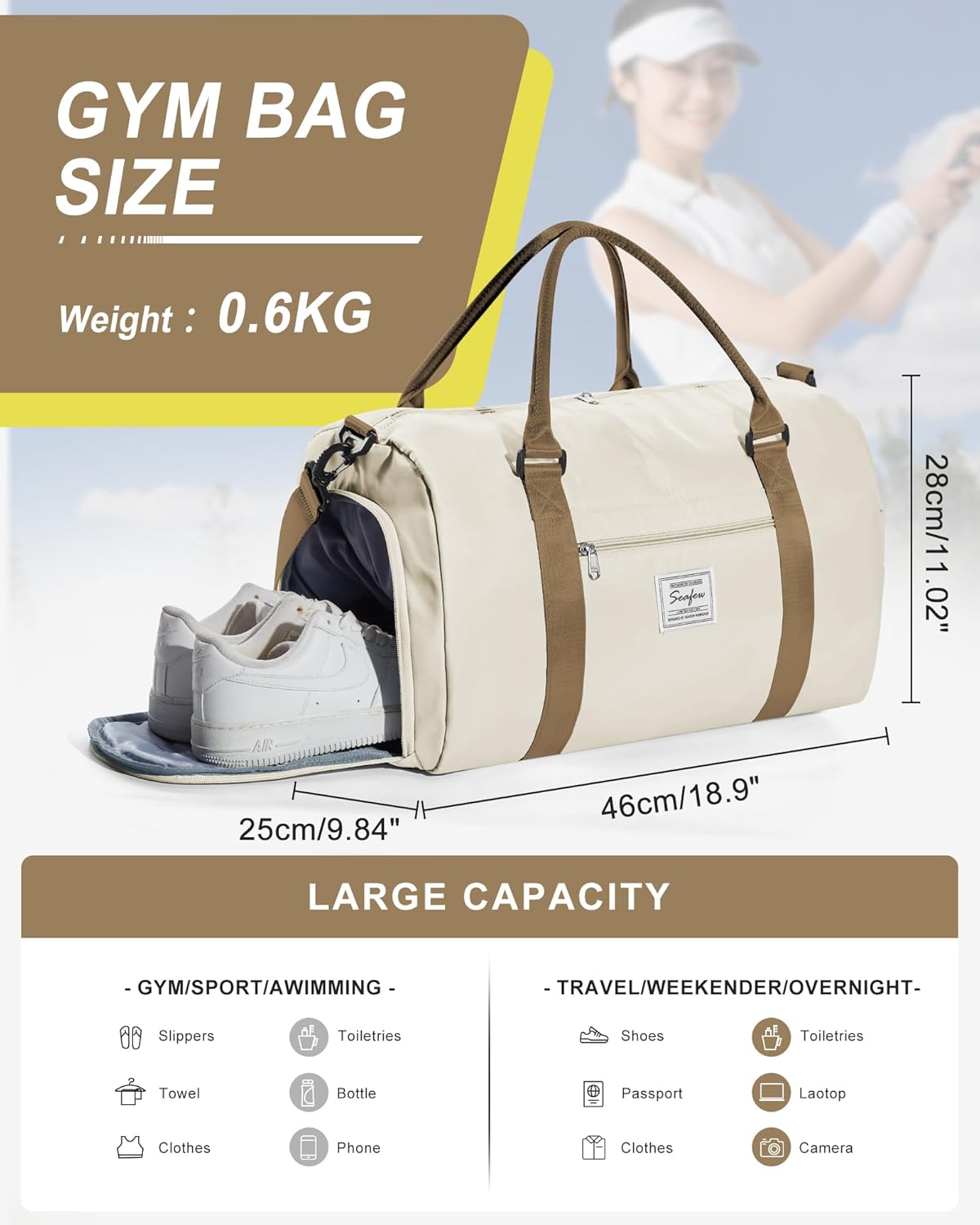 Gym Bag Womens Mens with Shoes Compartment and Wet Pocket Travel Duffel Bags for Women for Plane Sport Gym Tote Bag with Toiletry Bags Waterproof Weekend Overnight Carry on Bag Hospital Holdalls - Colors C