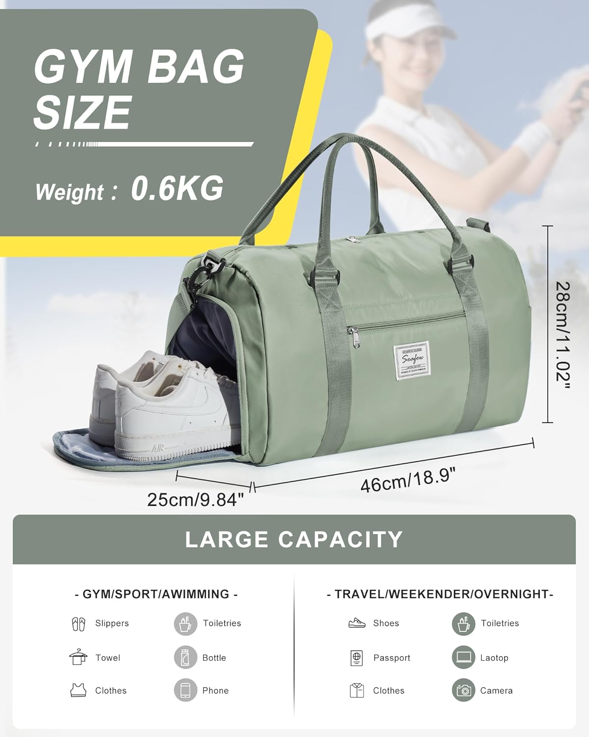 Gym Bag Womens Mens with Shoes Compartment and Wet Pocket Travel Duffel Bags for Women for Plane Sport Gym Tote Bag with Toiletry Bags Waterproof Weekend Overnight Carry on Bag Hospital Holdalls - Colors C