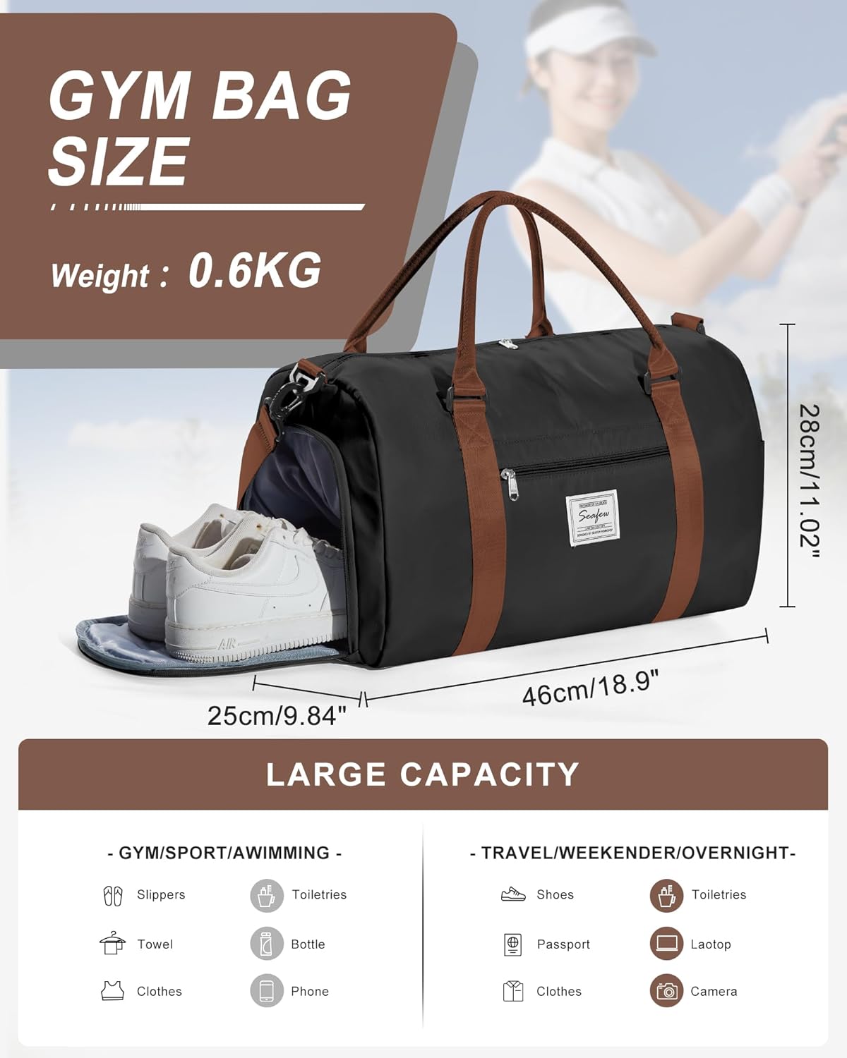 Gym Bag Womens Mens with Shoes Compartment and Wet Pocket Travel Duffel Bags for Women for Plane Sport Gym Tote Bag with Toiletry Bags Waterproof Weekend Overnight Carry on Bag Hospital Holdalls - Colors C