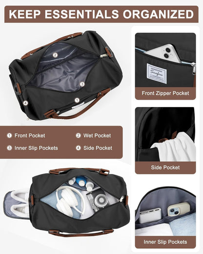 Gym Bag Womens Mens with Shoes Compartment and Wet Pocket Travel Duffel Bags for Women for Plane Sport Gym Tote Bag with Toiletry Bags Waterproof Weekend Overnight Carry on Bag Hospital Holdalls - Colors C