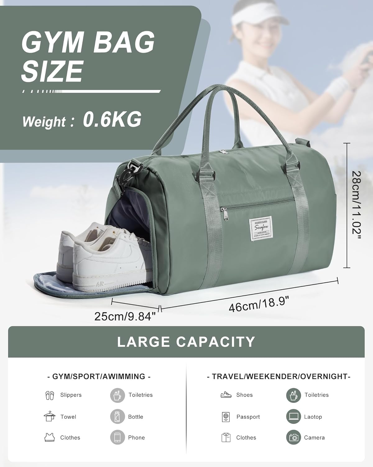 Gym Bag Womens Mens with Shoes Compartment and Wet Pocket Travel Duffel Bags for Women for Plane Sport Gym Tote Bag with Toiletry Bags Waterproof Weekend Overnight Carry on Bag Hospital Holdalls - Colors C