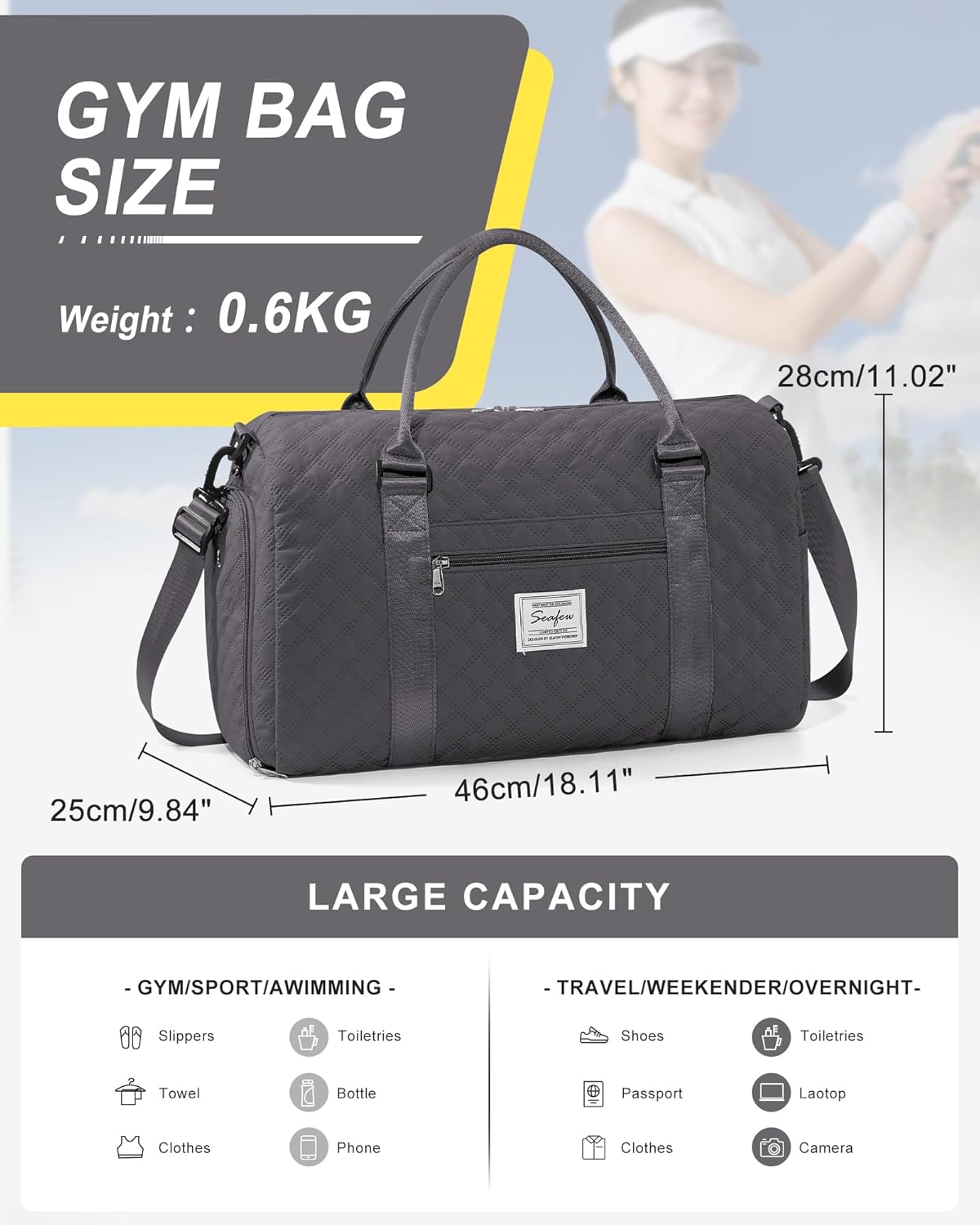 Gym Bag Womens Mens with Shoes Compartment and Wet Pocket Travel Duffel Bags for Women for Plane Sport Gym Tote Bag with Toiletry Bags Waterproof Weekend Overnight Carry on Bag Hospital Holdalls - Colors C