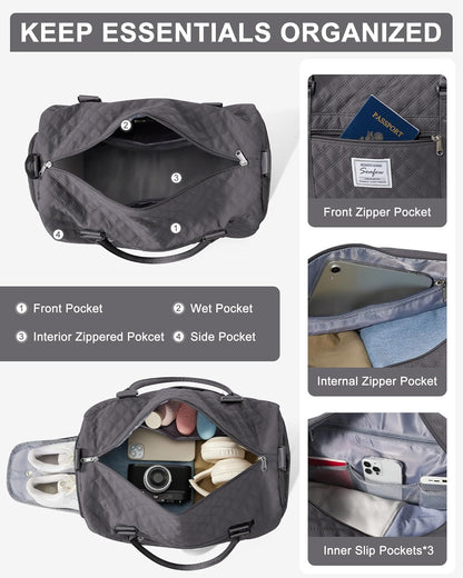 Gym Bag Womens Mens with Shoes Compartment and Wet Pocket Travel Duffel Bags for Women for Plane Sport Gym Tote Bag with Toiletry Bags Waterproof Weekend Overnight Carry on Bag Hospital Holdalls - Colors C
