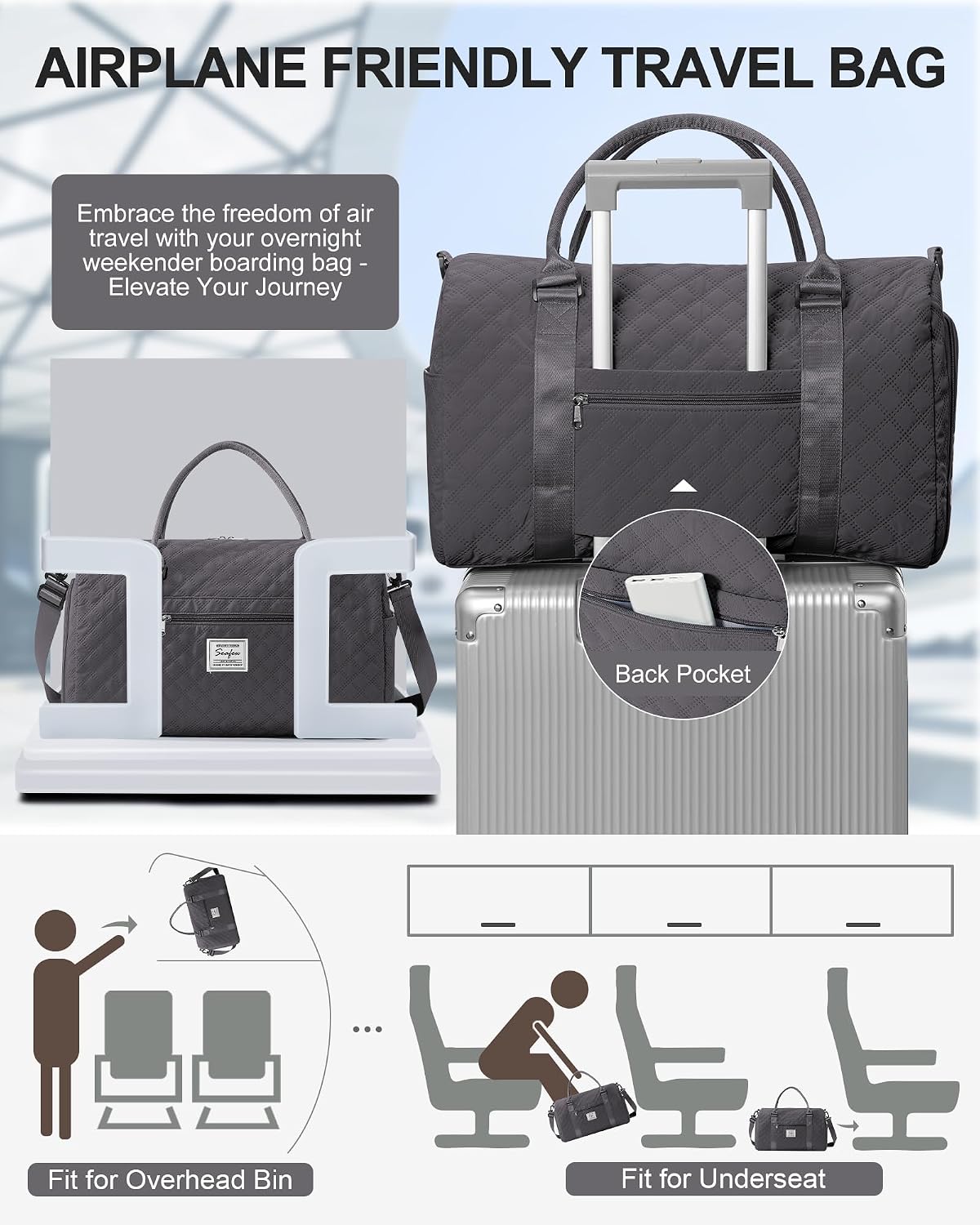 Gym Bag Womens Mens with Shoes Compartment and Wet Pocket Travel Duffel Bags for Women for Plane Sport Gym Tote Bag with Toiletry Bags Waterproof Weekend Overnight Carry on Bag Hospital Holdalls - Colors C