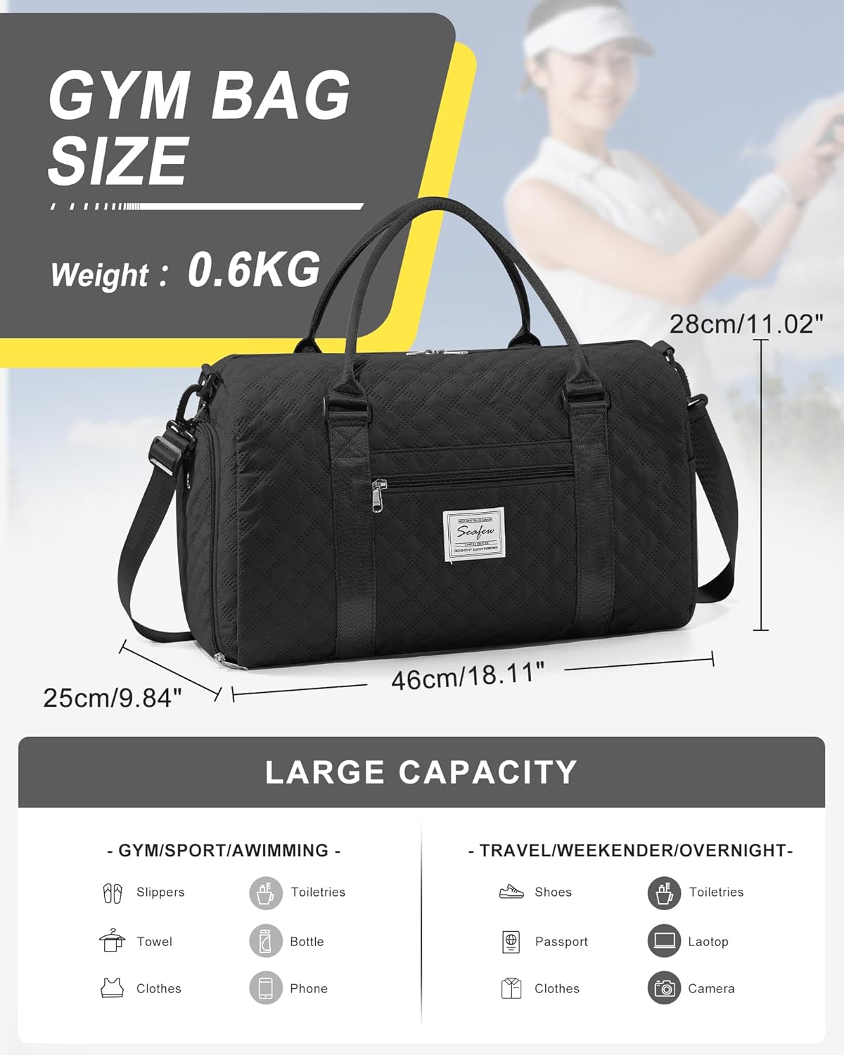 Gym Bag Womens Mens with Shoes Compartment and Wet Pocket Travel Duffel Bags for Women for Plane Sport Gym Tote Bag with Toiletry Bags Waterproof Weekend Overnight Carry on Bag Hospital Holdalls - Colors C