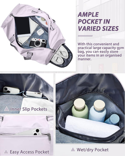 Gym Bag Womens Mens with Shoes Compartment and Wet Pocket Travel Duffel Bags for Women for Plane Sport Gym Tote Bag with Toiletry Bags Waterproof Weekend Overnight Carry on Bag Hospital Holdalls - Colors C