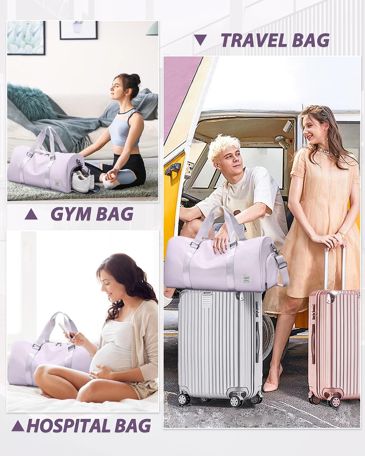 Gym Bag Womens Mens with Shoes Compartment and Wet Pocket Travel Duffel Bags for Women for Plane Sport Gym Tote Bag with Toiletry Bags Waterproof Weekend Overnight Carry on Bag Hospital Holdalls - Colors C