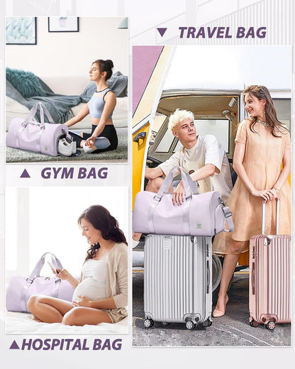 Gym Bag Womens Mens with Shoes Compartment and Wet Pocket Travel Duffel Bags for Women for Plane Sport Gym Tote Bag with Toiletry Bags Waterproof Weekend Overnight Carry on Bag Hospital Holdalls - Colors C