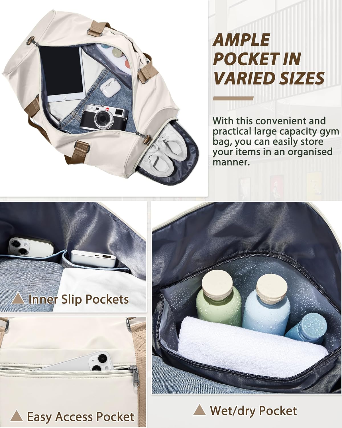 Gym Bag Womens Mens with Shoes Compartment and Wet Pocket Travel Duffel Bags for Women for Plane Sport Gym Tote Bag with Toiletry Bags Waterproof Weekend Overnight Carry on Bag Hospital Holdalls - Colors C