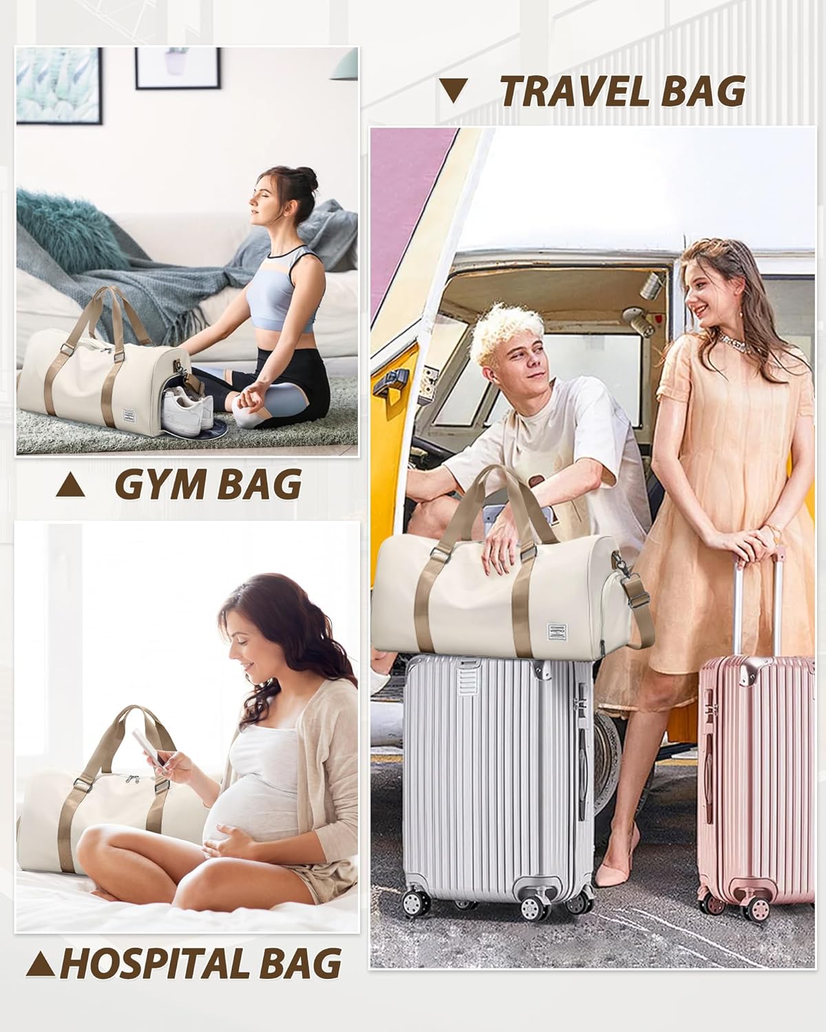 Gym Bag Womens Mens with Shoes Compartment and Wet Pocket Travel Duffel Bags for Women for Plane Sport Gym Tote Bag with Toiletry Bags Waterproof Weekend Overnight Carry on Bag Hospital Holdalls - Colors C