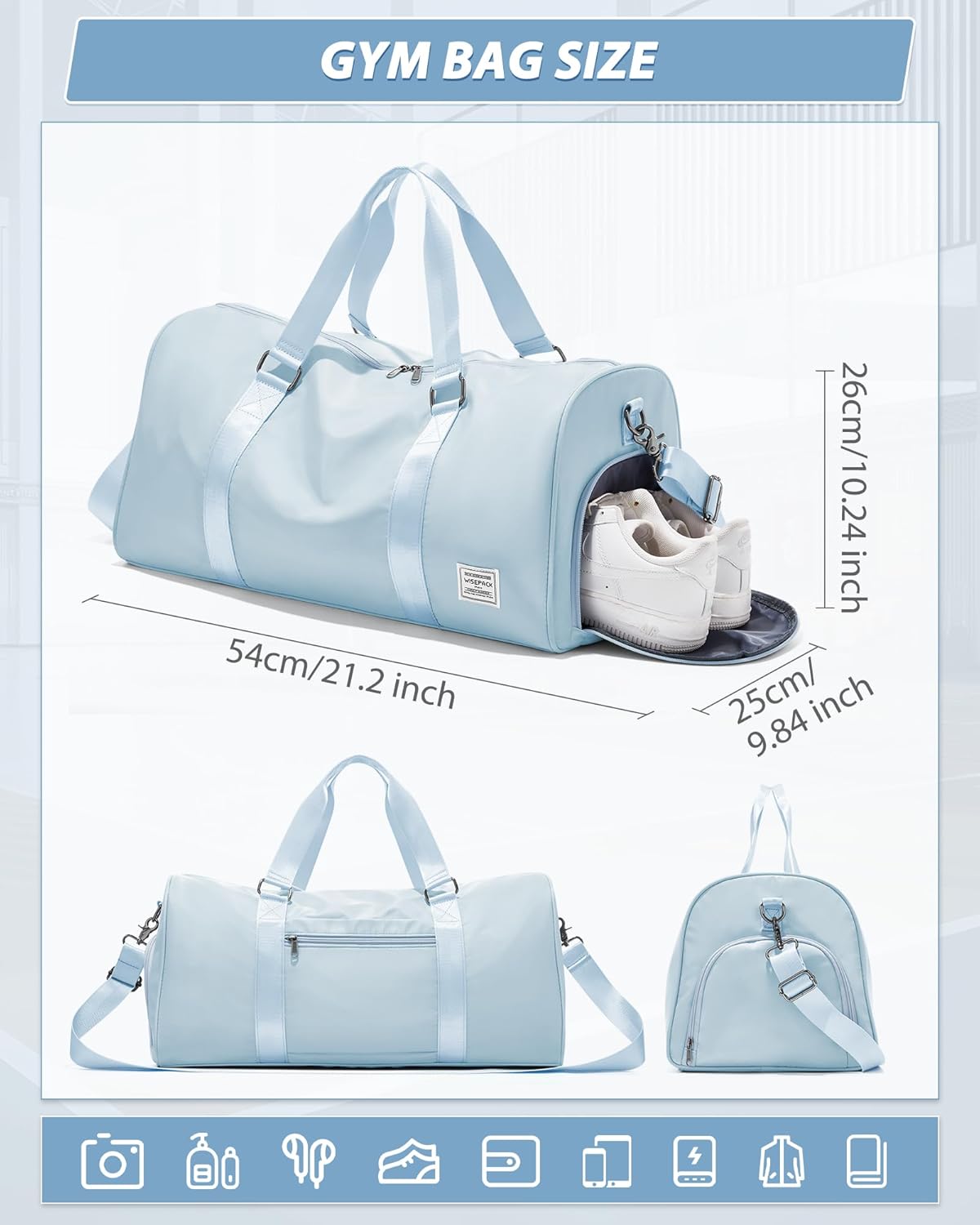 Gym Bag Womens Mens with Shoes Compartment and Wet Pocket Travel Duffel Bags for Women for Plane Sport Gym Tote Bag with Toiletry Bags Waterproof Weekend Overnight Carry on Bag Hospital Holdalls - Colors C