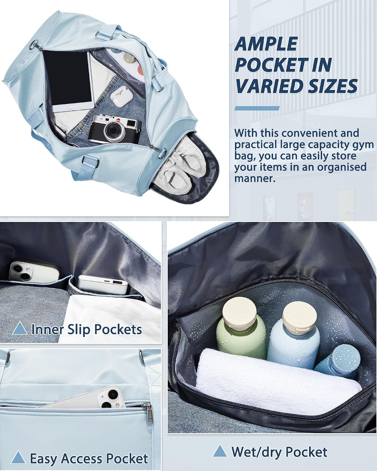 Gym Bag Womens Mens with Shoes Compartment and Wet Pocket Travel Duffel Bags for Women for Plane Sport Gym Tote Bag with Toiletry Bags Waterproof Weekend Overnight Carry on Bag Hospital Holdalls - Colors C