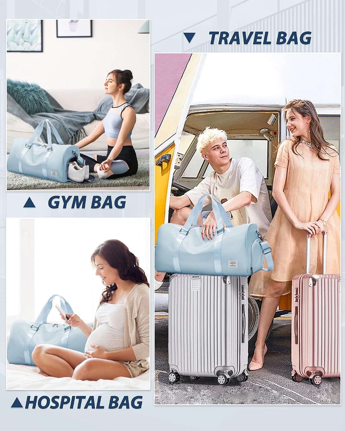 Gym Bag Womens Mens with Shoes Compartment and Wet Pocket Travel Duffel Bags for Women for Plane Sport Gym Tote Bag with Toiletry Bags Waterproof Weekend Overnight Carry on Bag Hospital Holdalls - Colors C