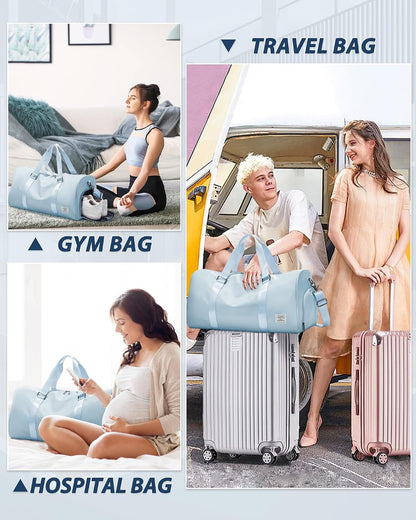 Gym Bag Womens Mens with Shoes Compartment and Wet Pocket Travel Duffel Bags for Women for Plane Sport Gym Tote Bag with Toiletry Bags Waterproof Weekend Overnight Carry on Bag Hospital Holdalls - Colors C