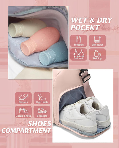 Gym Bag Womens Mens with Shoes Compartment and Wet Pocket Travel Duffel Bags for Women for Plane Sport Gym Tote Bag with Toiletry Bags Waterproof Weekend Overnight Carry on Bag Hospital Holdalls - Colors C