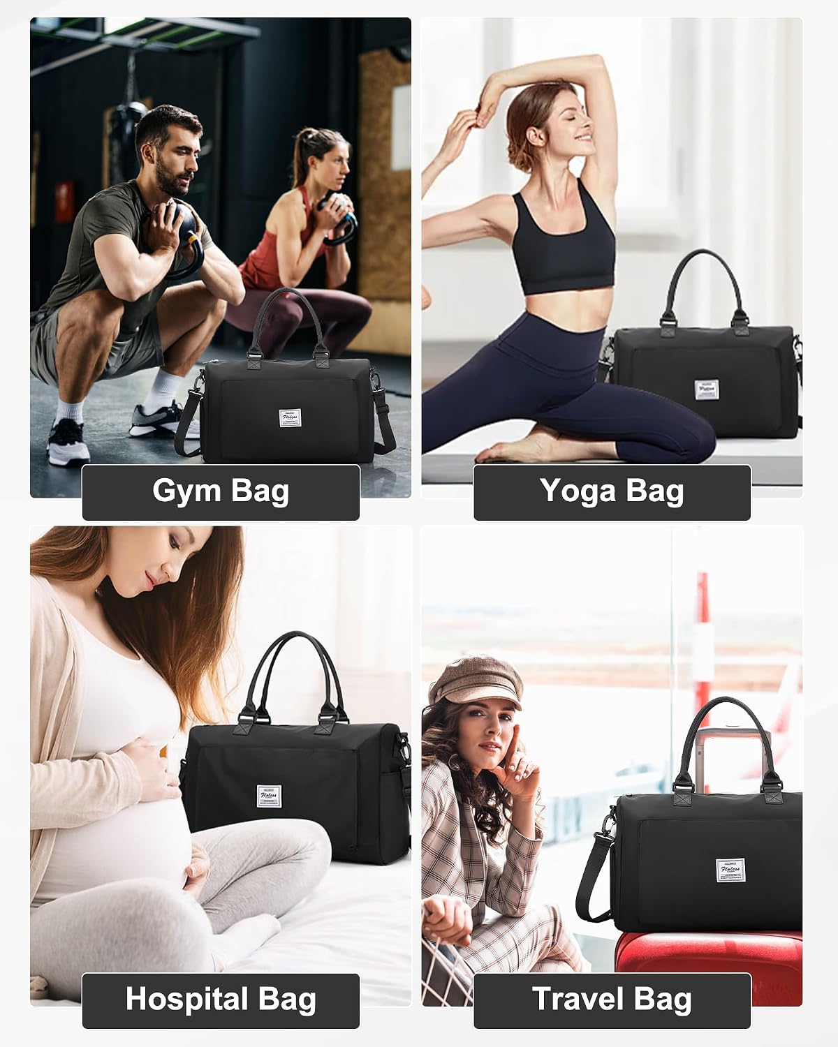 Gym Bag Womens Mens with Shoes Compartment and Wet Pocket Travel Duffel Bags for Women for Plane Sport Gym Tote Bag with Toiletry Bags Waterproof Weekend Overnight Carry on Bag Hospital Holdalls - Colors C