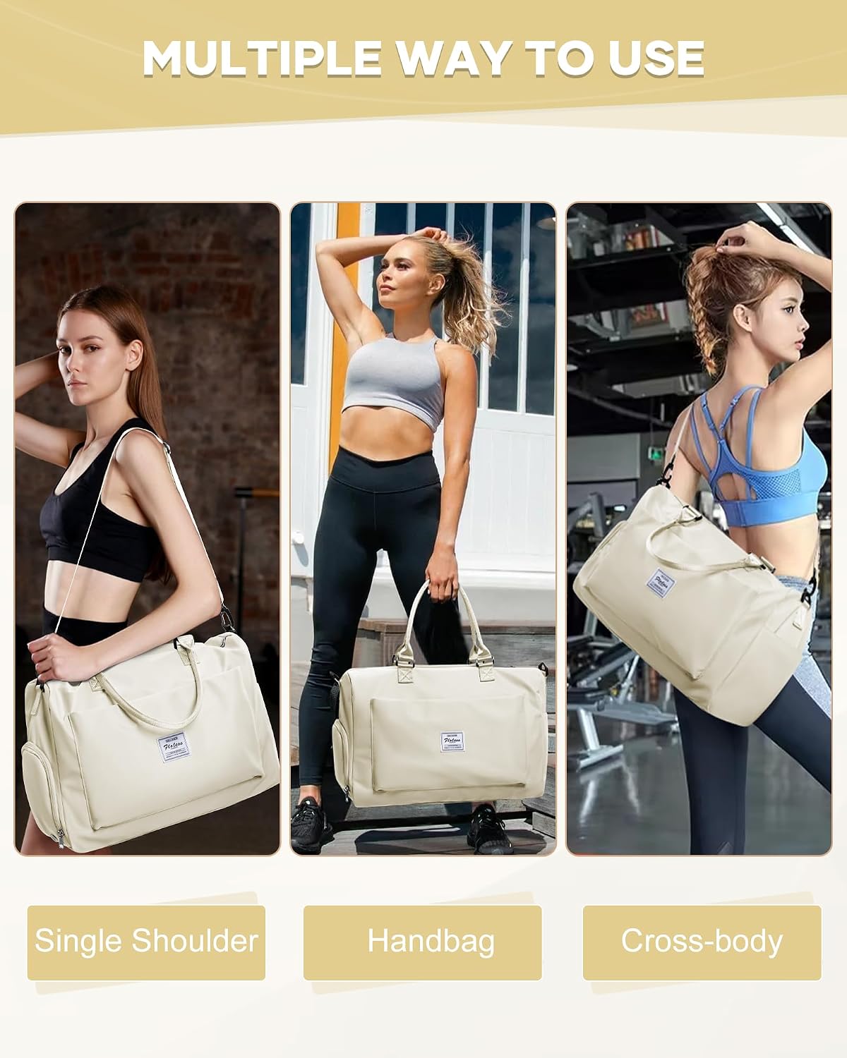 Gym Bag Womens Mens with Shoes Compartment and Wet Pocket Travel Duffel Bags for Women for Plane Sport Gym Tote Bag with Toiletry Bags Waterproof Weekend Overnight Carry on Bag Hospital Holdalls - Colors C