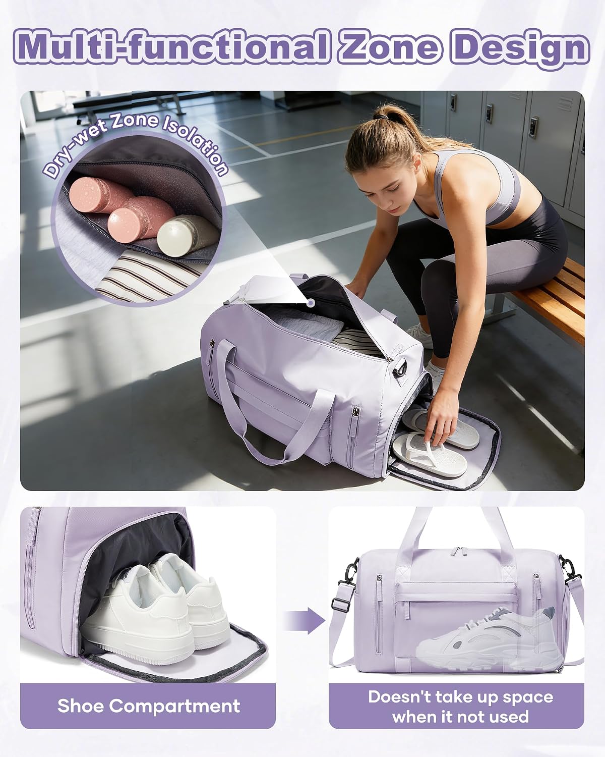 Gym Bag Womens Mens with Shoes Compartment and Wet Pocket Travel Duffel Bags for Women for Plane Sport Gym Tote Bag with Toiletry Bags Waterproof Weekend Overnight Carry on Bag Hospital Holdalls - Colors C