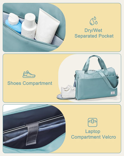 Gym Bag Womens Mens with Shoes Compartment and Wet Pocket Travel Duffel Bags for Women for Plane Sport Gym Tote Bag with Toiletry Bags Waterproof Weekend Overnight Carry on Bag Hospital Holdalls - Colors C