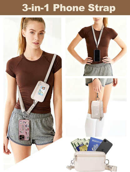 Clip&Go Strap for Phone with Wallet Crossbody Detachable Zippered Pouch&Phone Lanyard