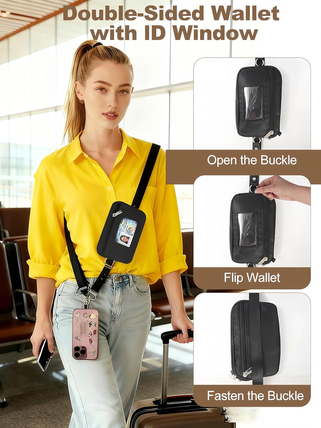 Clip&Go Strap for Phone with Wallet Crossbody Detachable Zippered Pouch&Phone Lanyard