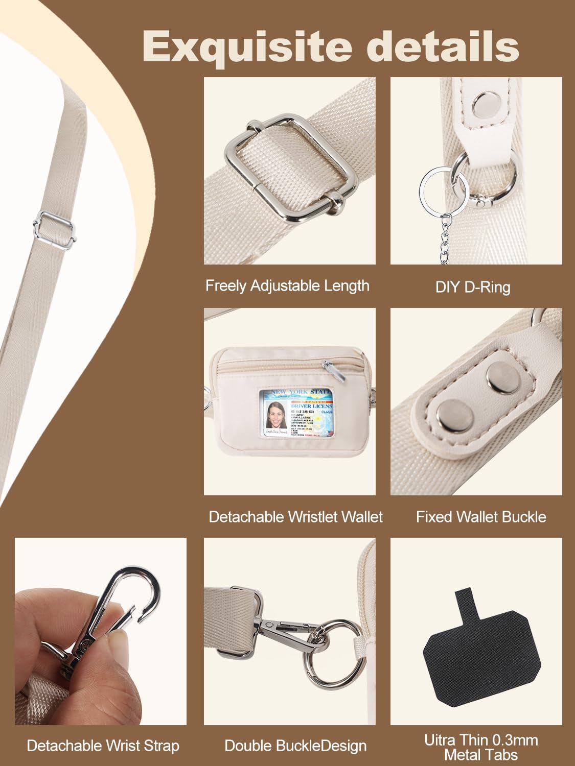 Clip&Go Strap for Phone with Wallet Crossbody Detachable Zippered Pouch&Phone Lanyard