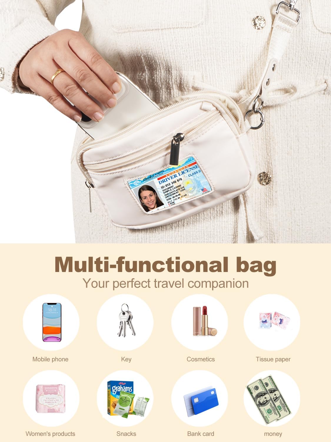 Clip&Go Strap for Phone with Wallet Crossbody Detachable Zippered Pouch&Phone Lanyard