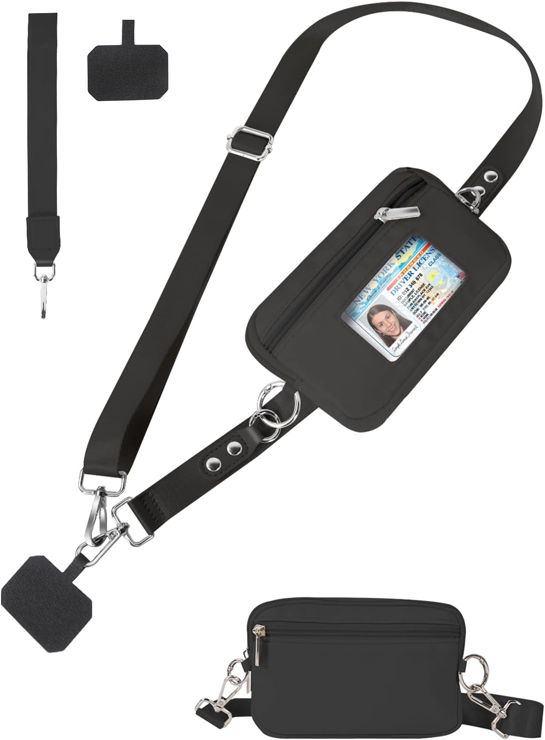 Clip&Go Strap for Phone with Wallet Crossbody Detachable Zippered Pouch&Phone Lanyard