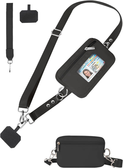 Clip&Go Strap for Phone with Wallet Crossbody Detachable Zippered Pouch&Phone Lanyard