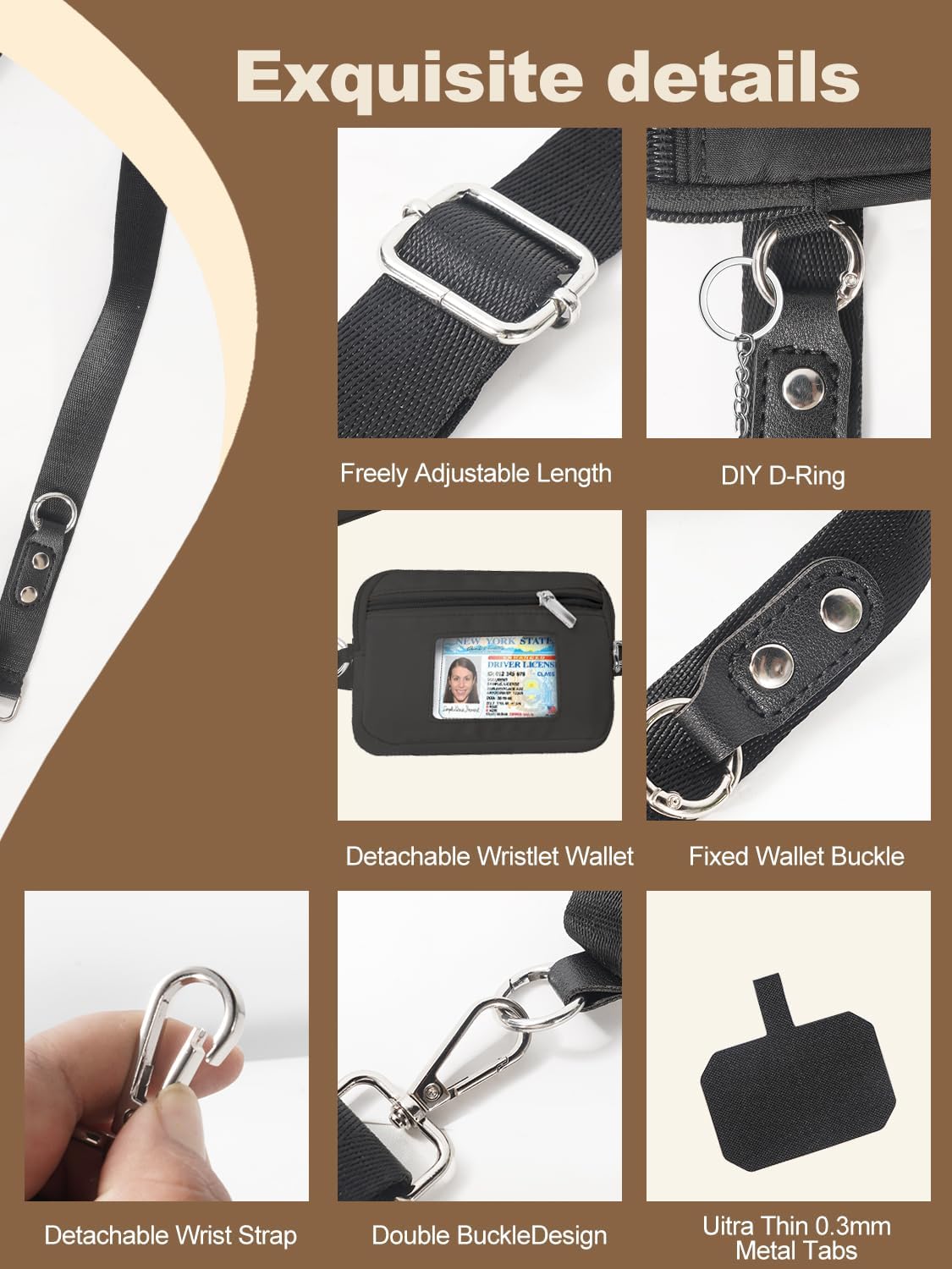Clip&Go Strap for Phone with Wallet Crossbody Detachable Zippered Pouch&Phone Lanyard