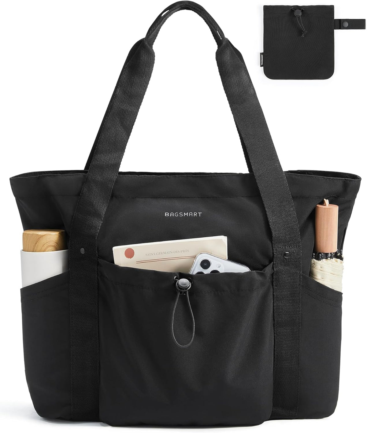 Foldable Tote Bag with Drawstring Bag, Tote Bag Shoulder Bag Top Handle Handbag for Travel, Work, Beach, Gym
