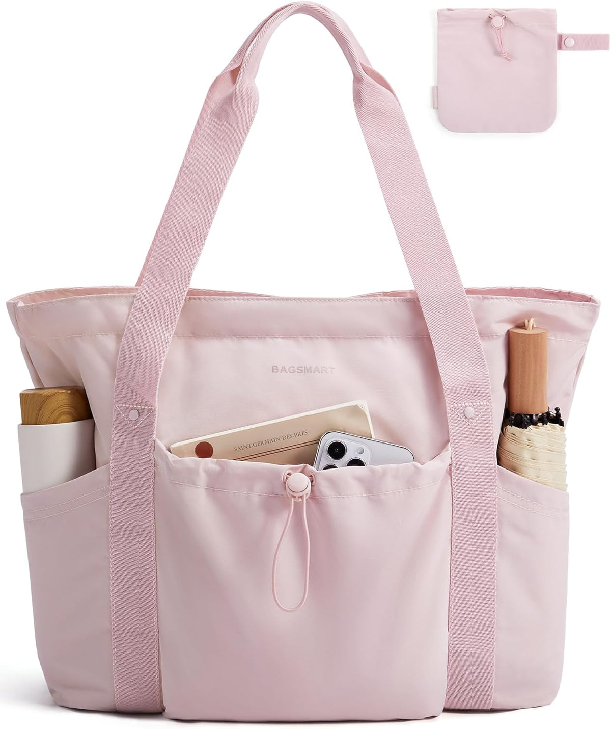 Foldable Tote Bag with Drawstring Bag, Tote Bag Shoulder Bag Top Handle Handbag for Travel, Work, Beach, Gym