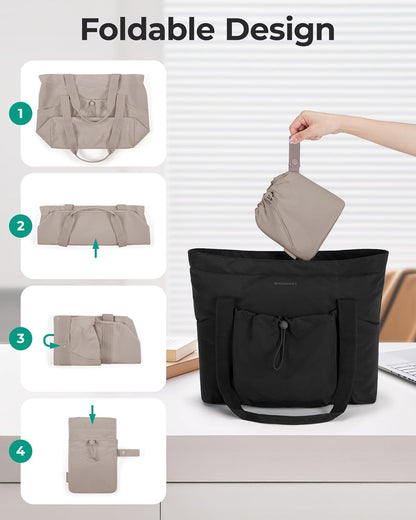Foldable Tote Bag with Drawstring Bag, Tote Bag Shoulder Bag Top Handle Handbag for Travel, Work, Beach, Gym