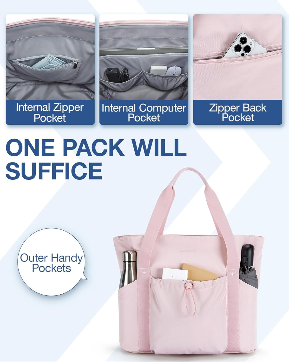 Foldable Tote Bag with Drawstring Bag, Tote Bag Shoulder Bag Top Handle Handbag for Travel, Work, Beach, Gym