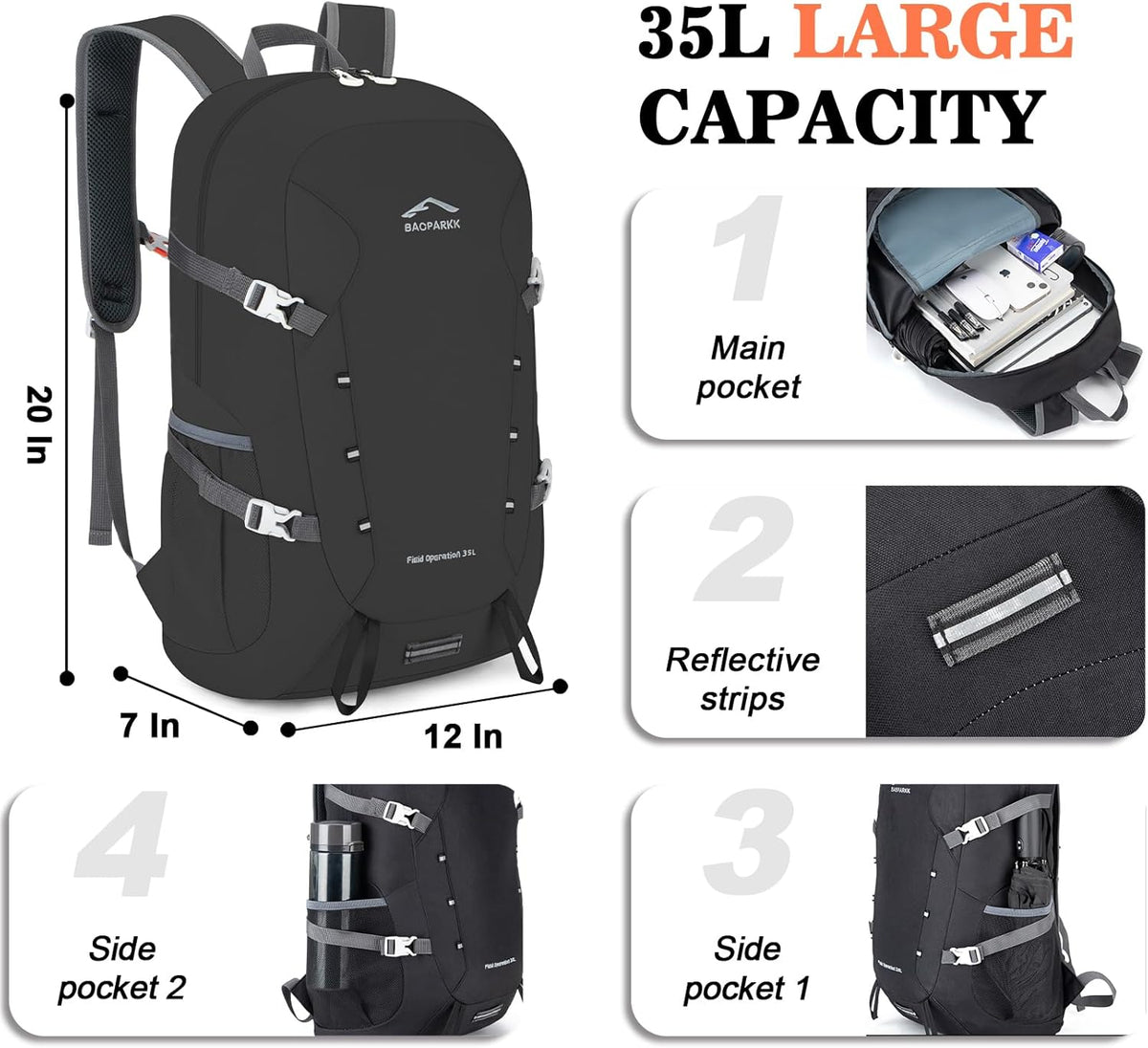 Hiking Backpack,Large 35L Travel Backpacks for Men Women,Water Resistant Ultra Lightweight Foldable Packable Camping Daypack for Outdoor Sports