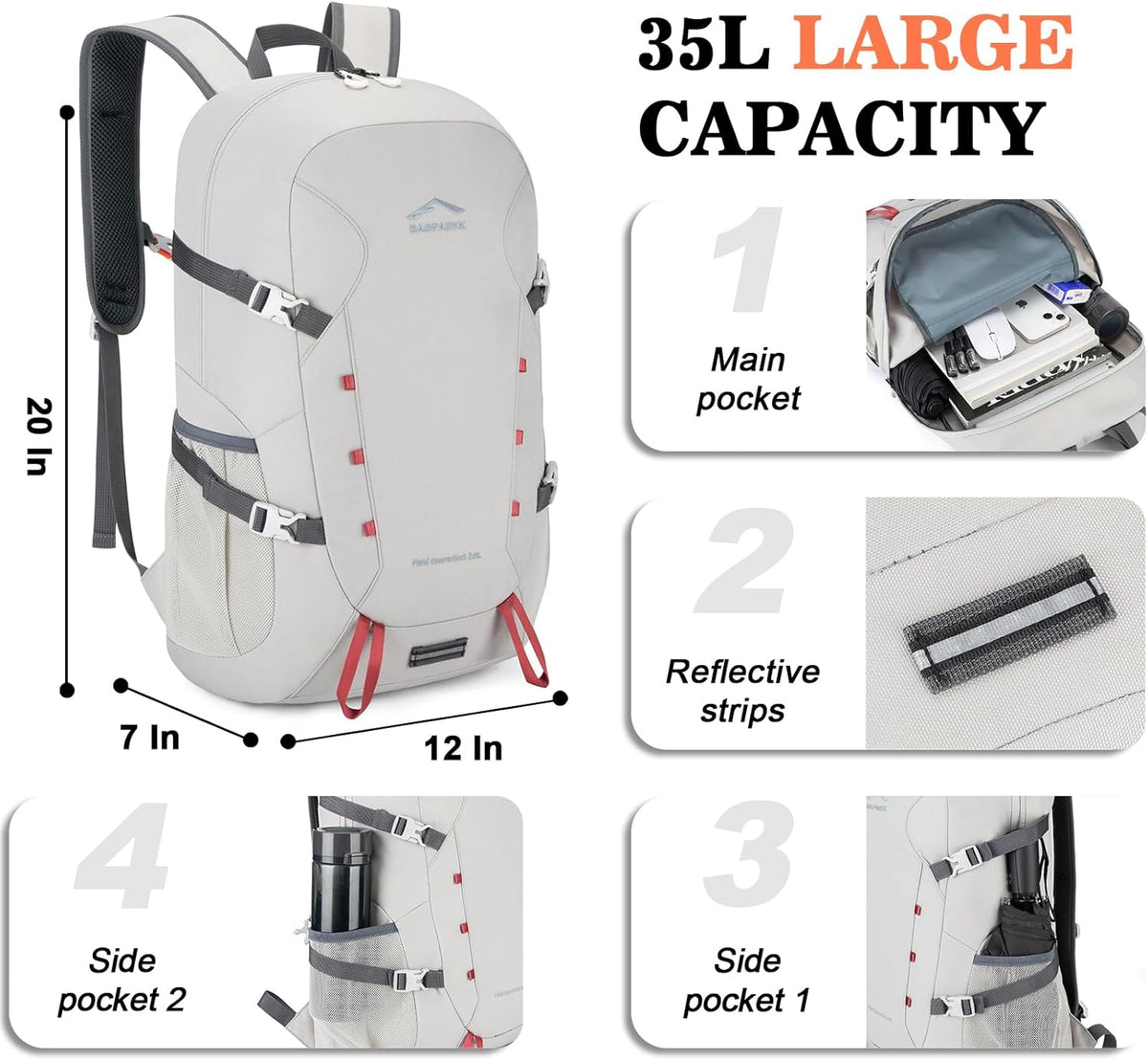 Hiking Backpack,Large 35L Travel Backpacks for Men Women,Water Resistant Ultra Lightweight Foldable Packable Camping Daypack for Outdoor Sports