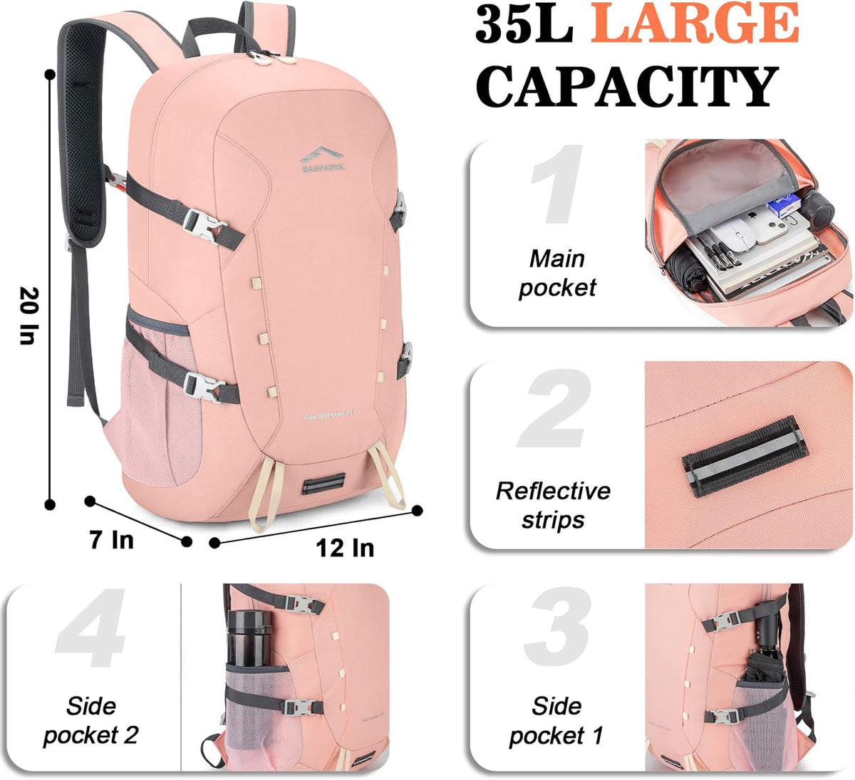 Hiking Backpack,Large 35L Travel Backpacks for Men Women,Water Resistant Ultra Lightweight Foldable Packable Camping Daypack for Outdoor Sports