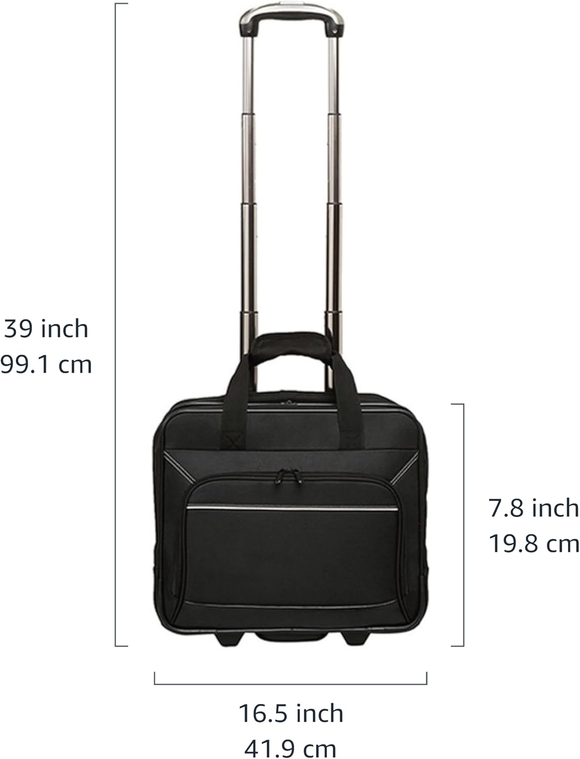 15.6" Rolling Laptop Bag for Travel and Business, Briefcase with Wheels, Adjustable Locking Handle, Black