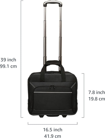 15.6" Rolling Laptop Bag for Travel and Business, Briefcase with Wheels, Adjustable Locking Handle, Black