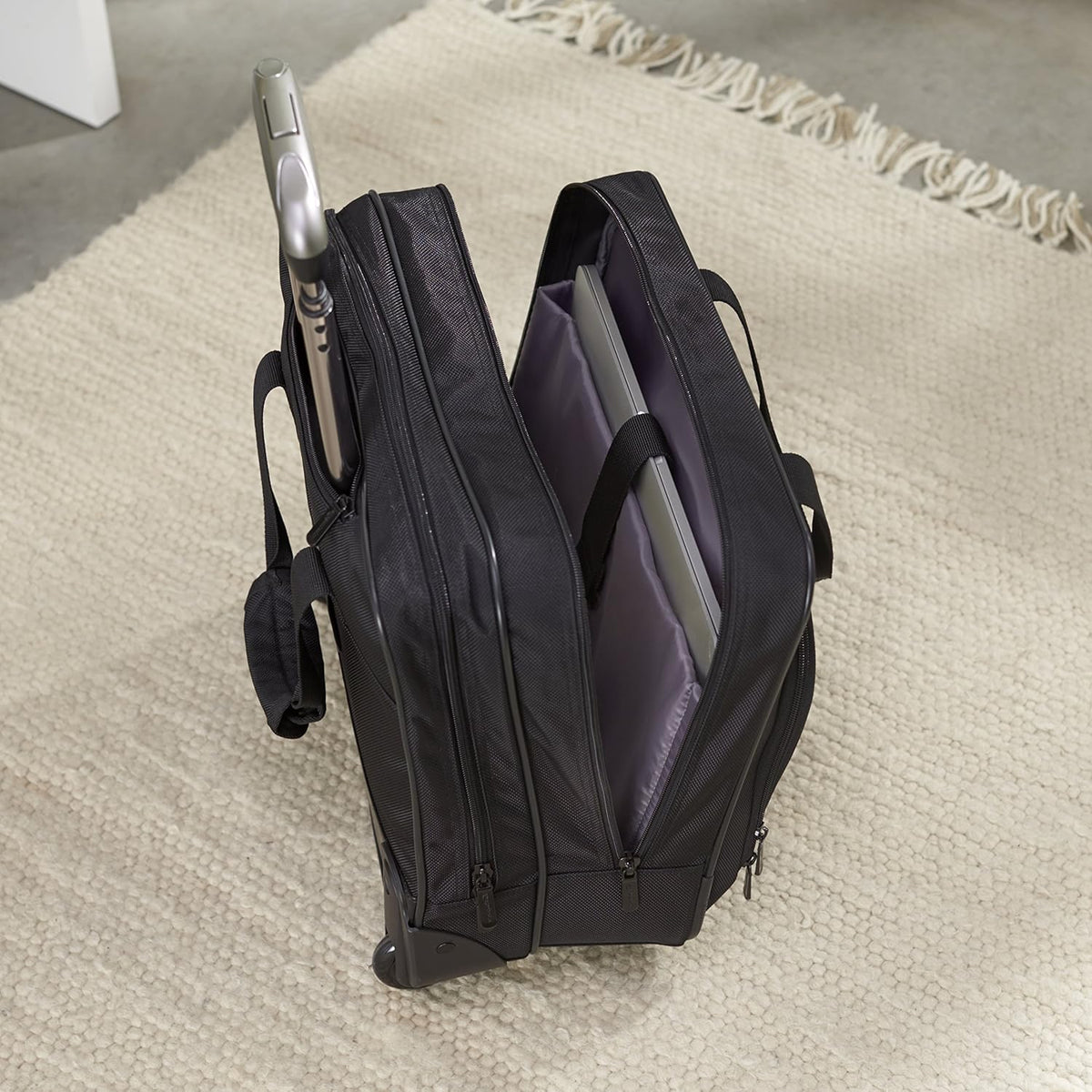 15.6" Rolling Laptop Bag for Travel and Business, Briefcase with Wheels, Adjustable Locking Handle, Black