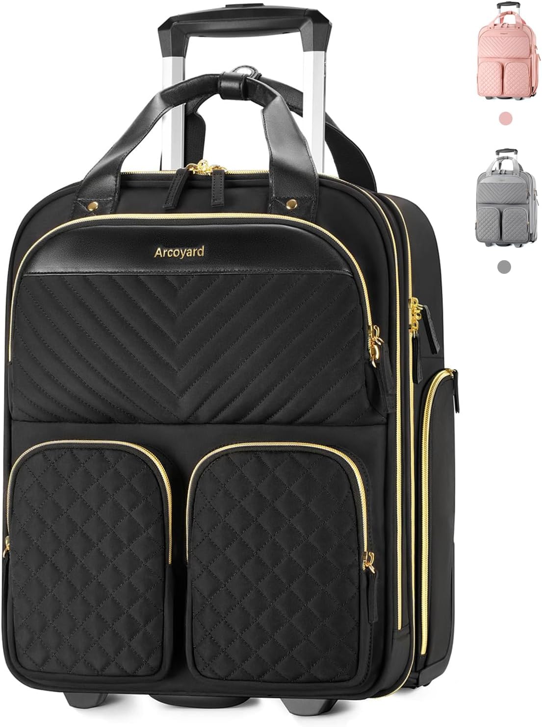 Underseat Carry On Luggage with Wheels, Travel Airline Approved Personal Item Bag, Multiple Compartments Carry-On with Leather Handle, Lightweight Rolling Suitcase for Women, Denim Blue, L