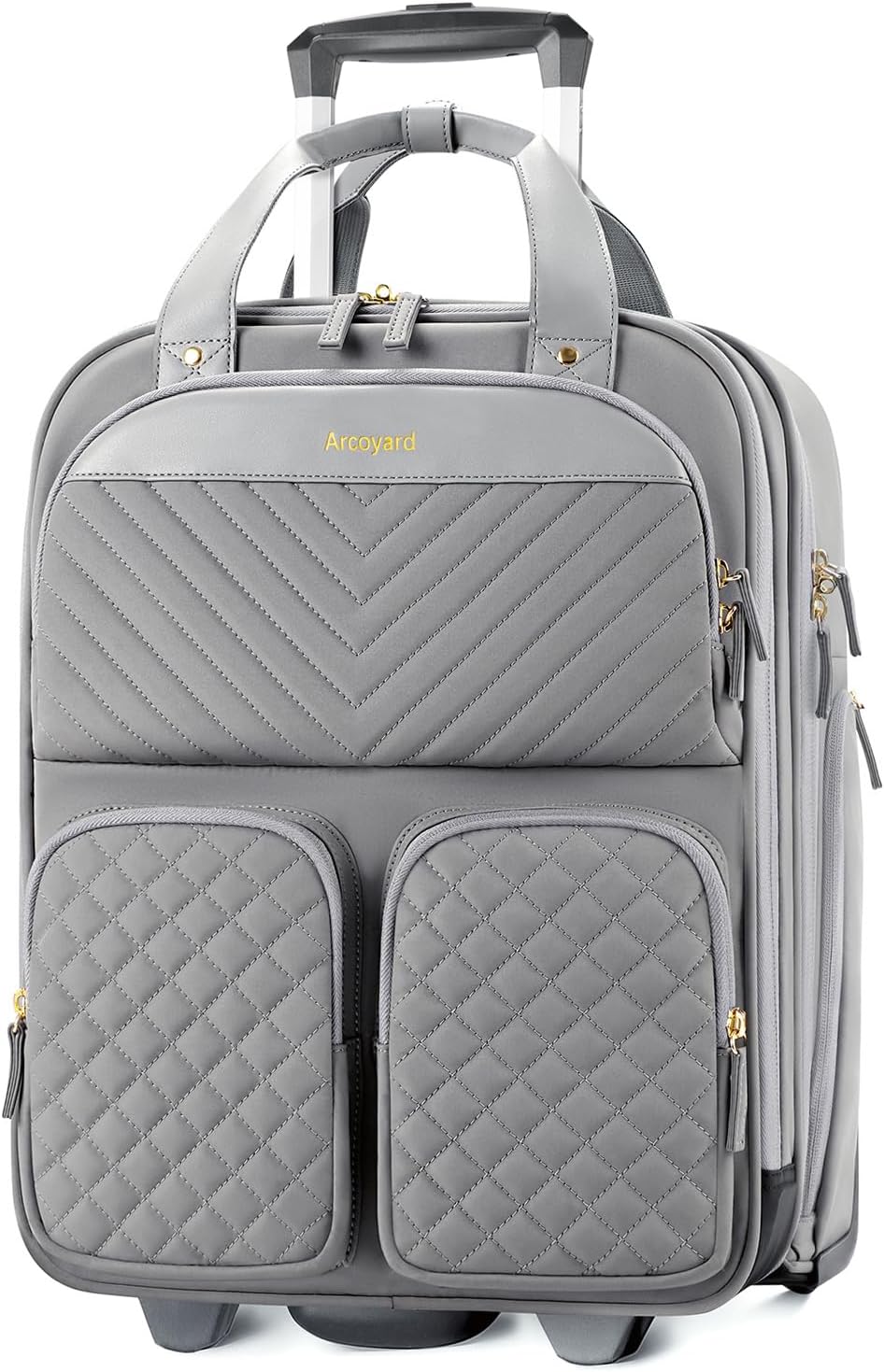 Underseat Carry On Luggage with Wheels, Travel Airline Approved Personal Item Bag, Multiple Compartments Carry-On with Leather Handle, Lightweight Rolling Suitcase for Women, Denim Blue, L