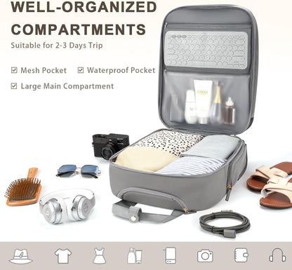 Underseat Carry On Luggage with Wheels, Travel Airline Approved Personal Item Bag, Multiple Compartments Carry-On with Leather Handle, Lightweight Rolling Suitcase for Women, Denim Blue, L