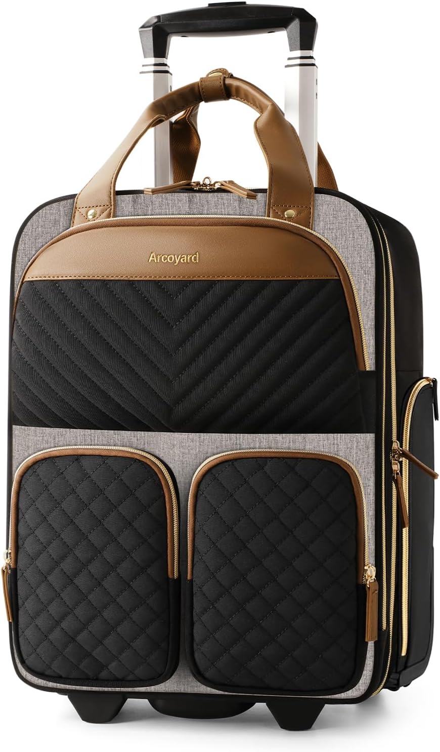 Underseat Carry On Luggage with Wheels, Travel Airline Approved Personal Item Bag, Multiple Compartments Carry-On with Leather Handle, Lightweight Rolling Suitcase for Women, Denim Blue, L