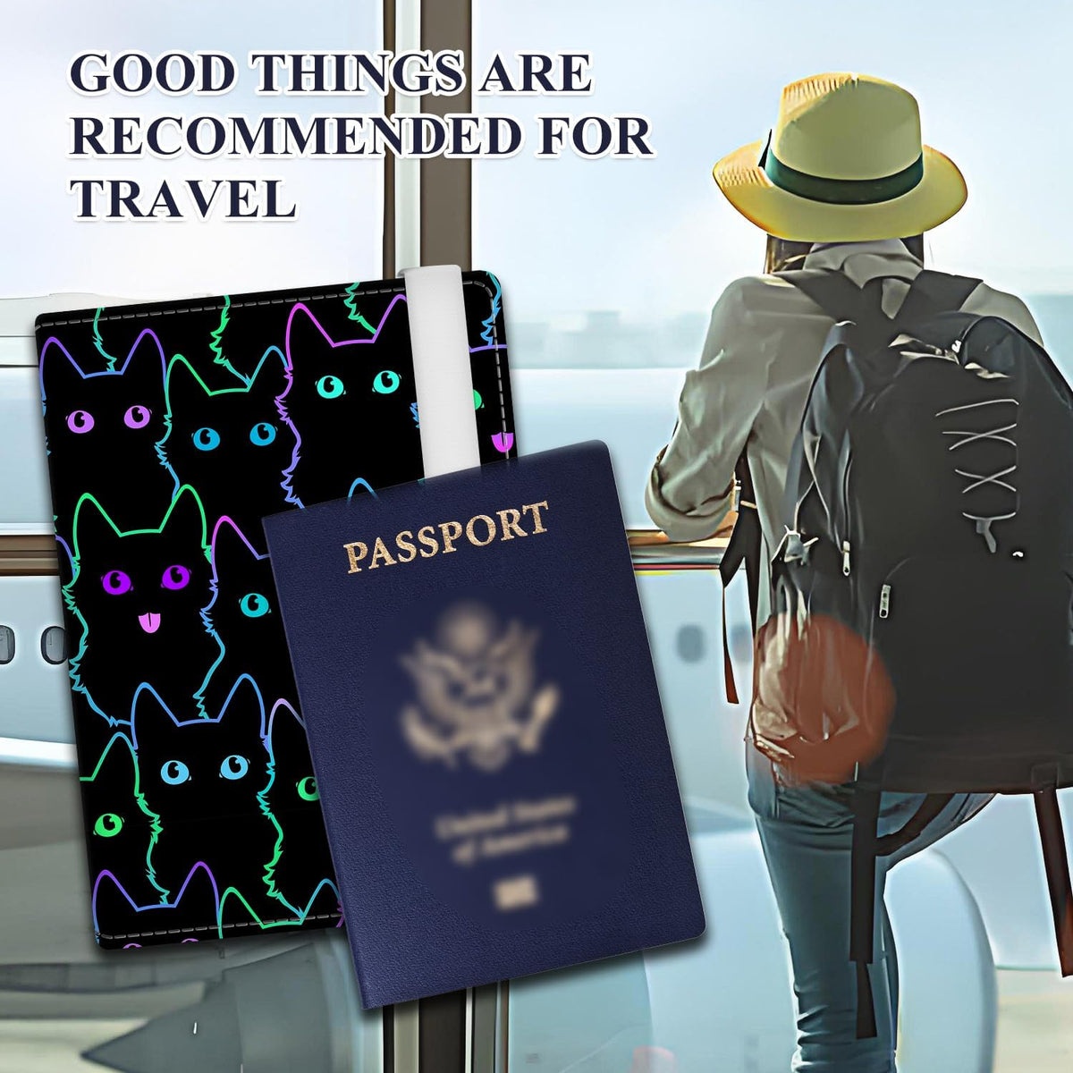 Passport Holder for Travel Essentials, RFID Premium Leather Passport Wallet Cover Case for Travel Must Haves Accessories, Passport Book Holders for Women Men Cute Mountain
