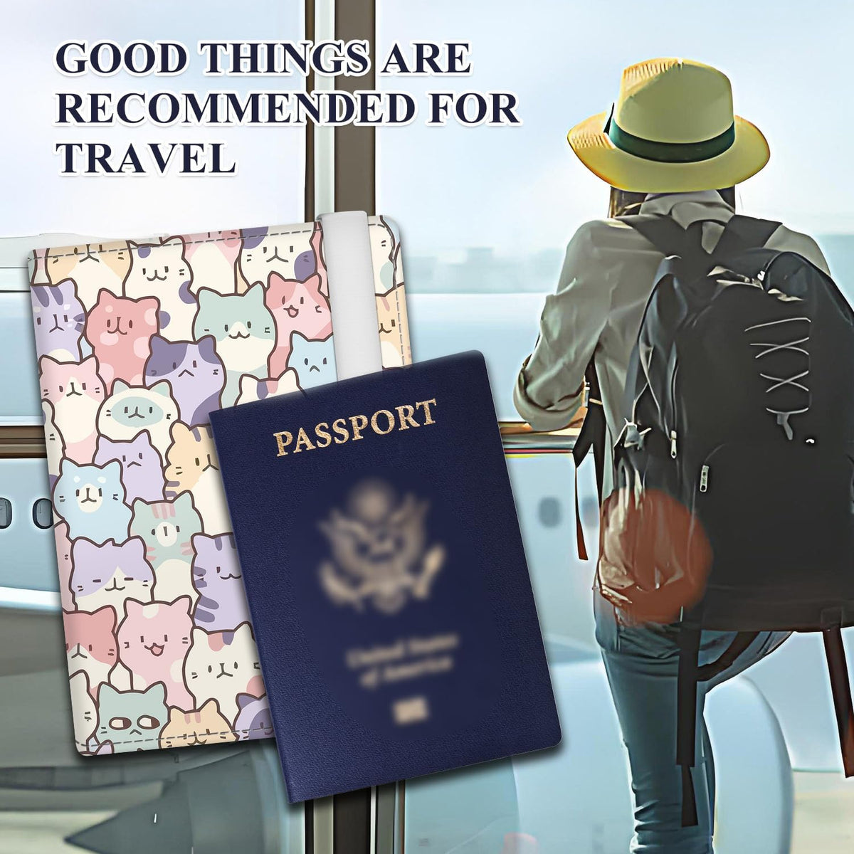 Passport Holder for Travel Essentials, RFID Premium Leather Passport Wallet Cover Case for Travel Must Haves Accessories, Passport Book Holders for Women Men Cute Mountain